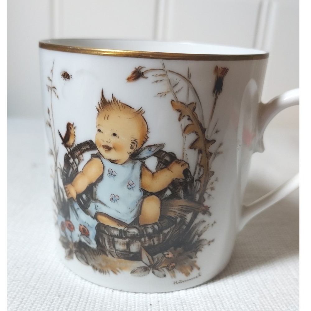 Schmid Berta Hummel Child's Cup 1973 White Gold Trim‎ West Germany Mug